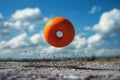 There is an orange freese flying in the air, high quality, high resolution Royalty Free Stock Photo
