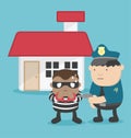 Illustration of a thief after steal a home. Police arrested