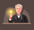 Illustration of Thomas Alva Edison inventor of light bulb and electric power generator concept in cartoon illustration vector Royalty Free Stock Photo