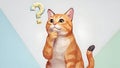 Thinking Cat with Question Mark, Low Poly Design, Orange Tabby Royalty Free Stock Photo