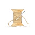 Illustration of a thread spool with needle and thread, sewing, craftsmanship concept Royalty Free Stock Photo