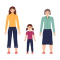 Illustration of three ages of women from child to senior, vector illustration