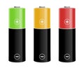 Illustration of three colored batteries