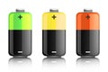 Illustration of three colored batteries