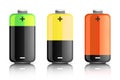 Illustration of three colored batteries