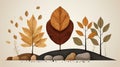 an illustration of three different types of leaves and rocks Royalty Free Stock Photo