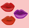 illustration of three drawings of red purple lips