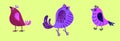 Illustration of three fairy purple bird