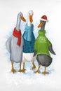 Greeting card design with three gooses