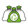 Illustration of three green and white trash bags with a recycling symbol Royalty Free Stock Photo