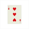 Illustration of a three of hearts playing card with isolated on a white background Royalty Free Stock Photo