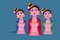 Three Indian women in Tanjore dolls style