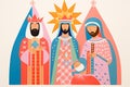 Illustration of the three kings or wise men from the Christmas Nativity Royalty Free Stock Photo