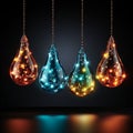 Illustration of three light bulbs on a dark background with bokeh effect.