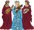 Illustration of three medieval women playing instruments