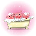 Illustration Three Merry Pigs in the Bathroom