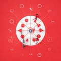 red darts hit the bull s eye on a target Royalty Free Stock Photo