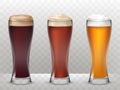 illustration three tall glasses with a different beer isolated on a transparent background Royalty Free Stock Photo