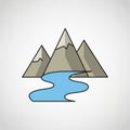 Illustration of three triangular mountains with snowcaps depicted Royalty Free Stock Photo