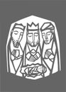 Illustration of the three wise men and baby Jesus Christ Royalty Free Stock Photo