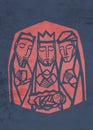 Illustration of the three wise men and baby Jesus Christ Royalty Free Stock Photo