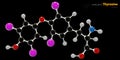 Illustration of Thyroxine Molecule isolated black background