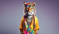 Tiger wearing hippy clothes: The idea of the humanization of animals Royalty Free Stock Photo