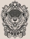 illustration tiger head engraving style with mask Royalty Free Stock Photo