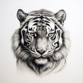 Hyper-realistic Tiger Head Drawing In Black And White Royalty Free Stock Photo