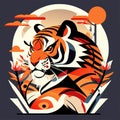 Illustration of a tiger in a kimono. Vector illustration generative AI