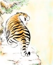 Big Tiger. Illustration Of A Tiger. Portrait Of A Wild Crouching Cat. The Picture Of A Predator.