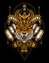 illustration tiger samurai head with sacred geometry