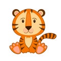 Illustration tiger symbol 2022 year on white isolated background. Cute flat style for stickers or nursery decor.