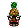 Illustration of tiki mask in sunglasses. For t shirt, poster, card, banner, logo.