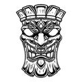 Illustration tiki statue in monochrome style. Design element for logo, label, sign, poster, card.