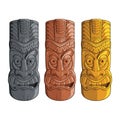 Illustration of tiki statues in stone, wood and gold - Vector EPS8 Royalty Free Stock Photo