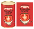 Illustration of a tin can with label tomato soup