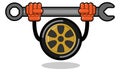 illustration of tire character lifting equipment.