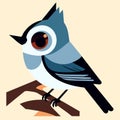 Illustration of a titmouse on a branch. Vector illustration. Generative AI