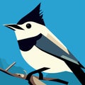 Illustration of a titmouse sitting on a branch. Vector illustration Generative AI