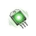 Green glowing semiconductor device with three pins on a white background Royalty Free Stock Photo