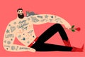 Illustration to Valentine`s Day with sexy tattooed men on a floor