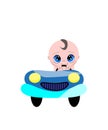 Toddler baby boy driving blue car