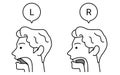 Illustration of tongue movement for English conversation, l and r pronunciations Royalty Free Stock Photo