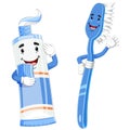 Toothbrush and toothpaste character are smiling with the happy face