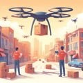 Illustration on the topic of delivery of goods and parcels by drones Royalty Free Stock Photo