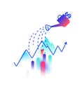 Illustration on the topic of financial income. Vector. Profit and investment. Watering can water the profit chart. Image is
