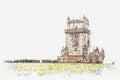 Illustration. Torre de Belem or the Belem Tower is one of the attractions of Lisbon. Royalty Free Stock Photo