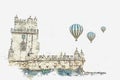 Illustration. Torre de Belem or the Belem Tower is one of the attractions of Lisbon.