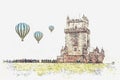 Illustration. Torre de Belem or the Belem Tower is one of the attractions of Lisbon. Royalty Free Stock Photo